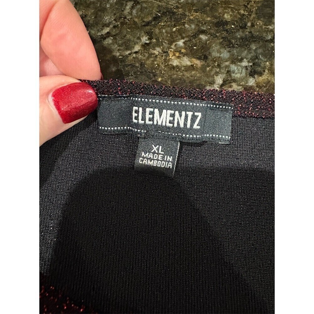 Elementz Blouse Womens XL Red Black Geometric Metallic Sparkle Short - Picture 7 of 9